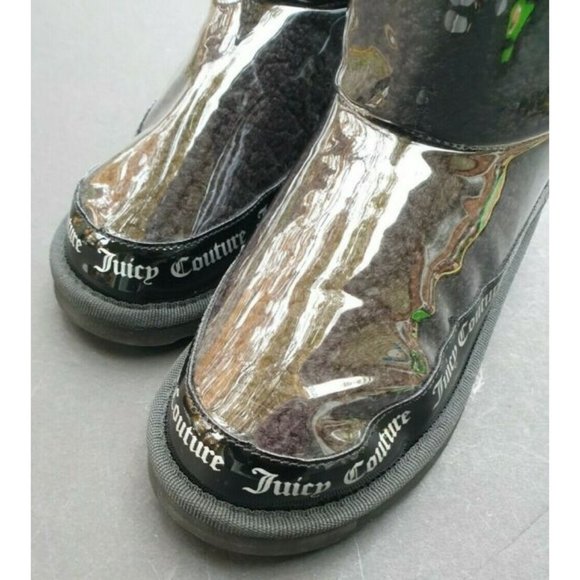 JUICY COUTURE SIZE 8 BOOTIE BOOTS BLACK KLASH CLEAR LOGO - Picture 3 of 12